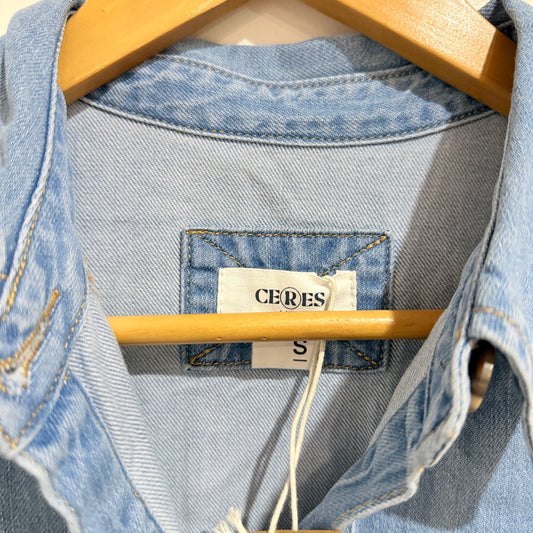Ceres Short Sleeve Yoke Detail Midi Denim Dress Size S