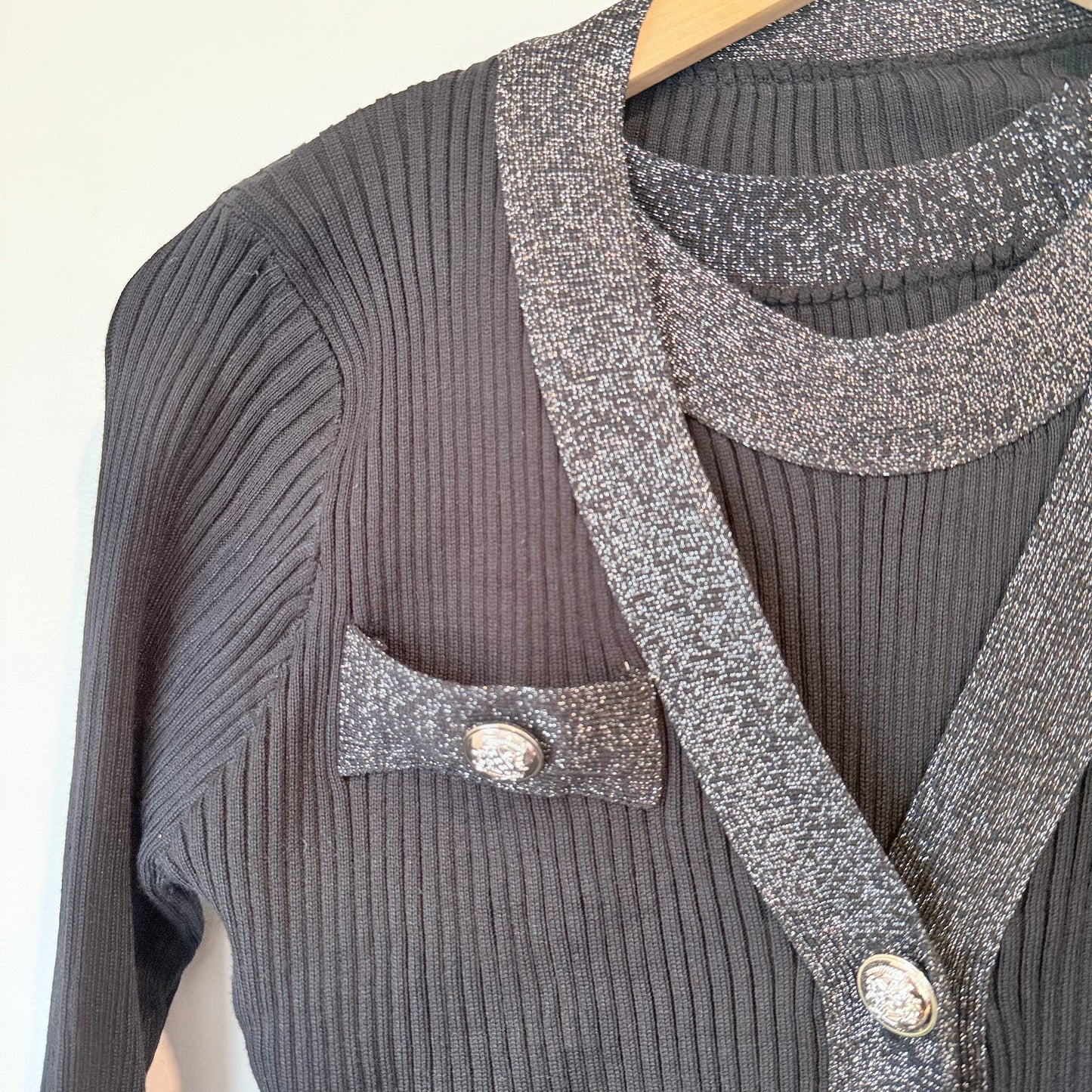 2-Piece Ribbed Knit Dress and Cardigan Set - Black - Size 6