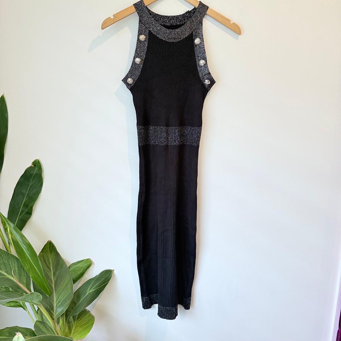 2-Piece Ribbed Knit Dress and Cardigan Set - Black - Size 6