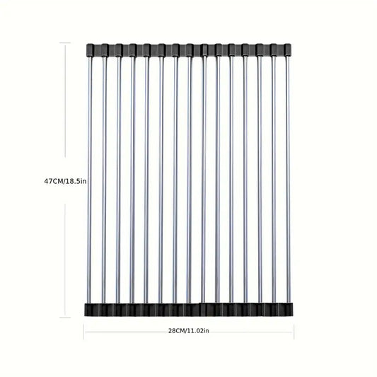 Roll-Up Stainless Steel Dishwash Rack (Black)