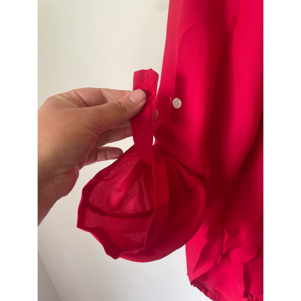2xl zip front blouse with roll-up sleeves – classic red vibrant red & elegant mauve - blouses blouse - clothing &
