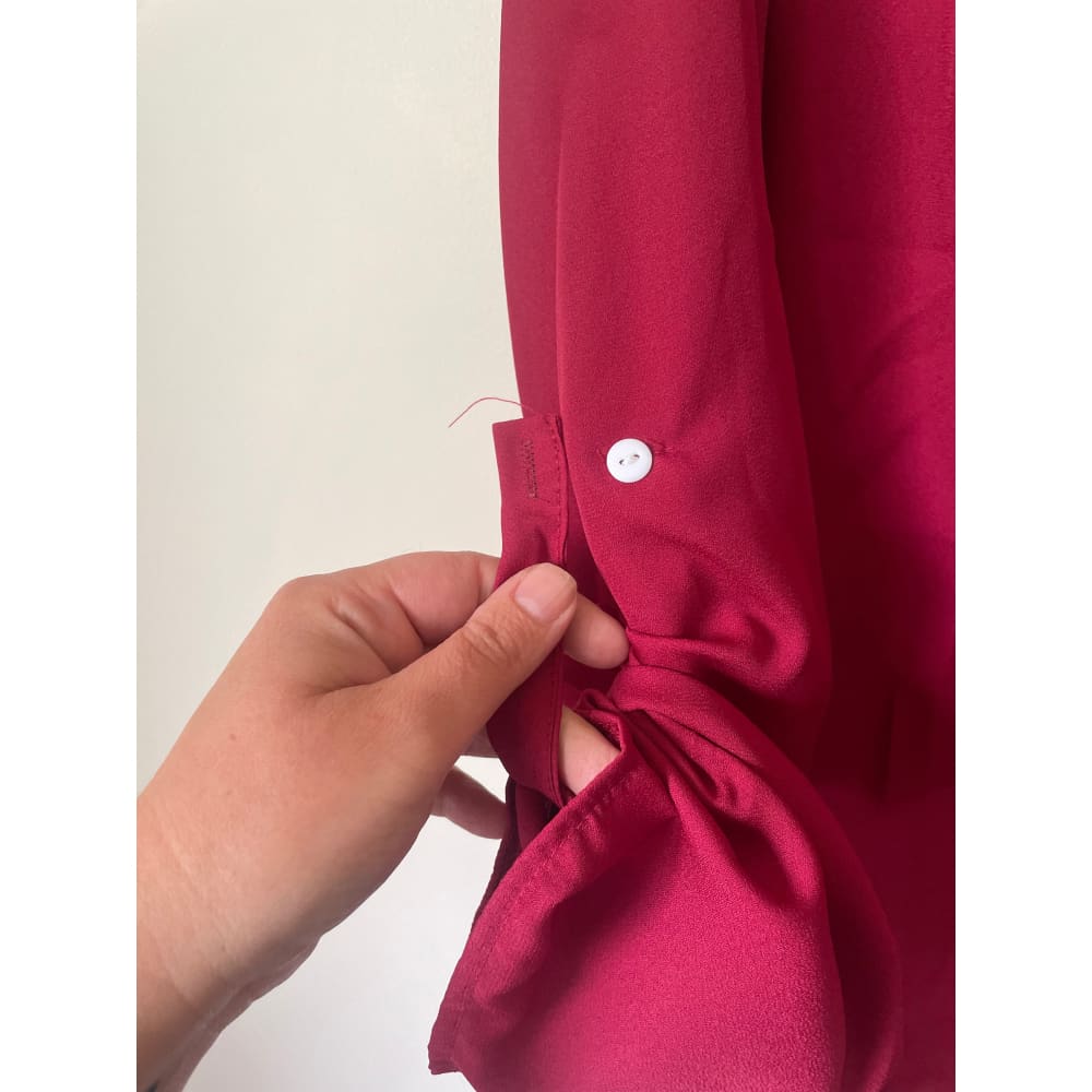 2xl zip front blouse with roll-up sleeves – classic red vibrant red & elegant mauve - blouses blouse - clothing &