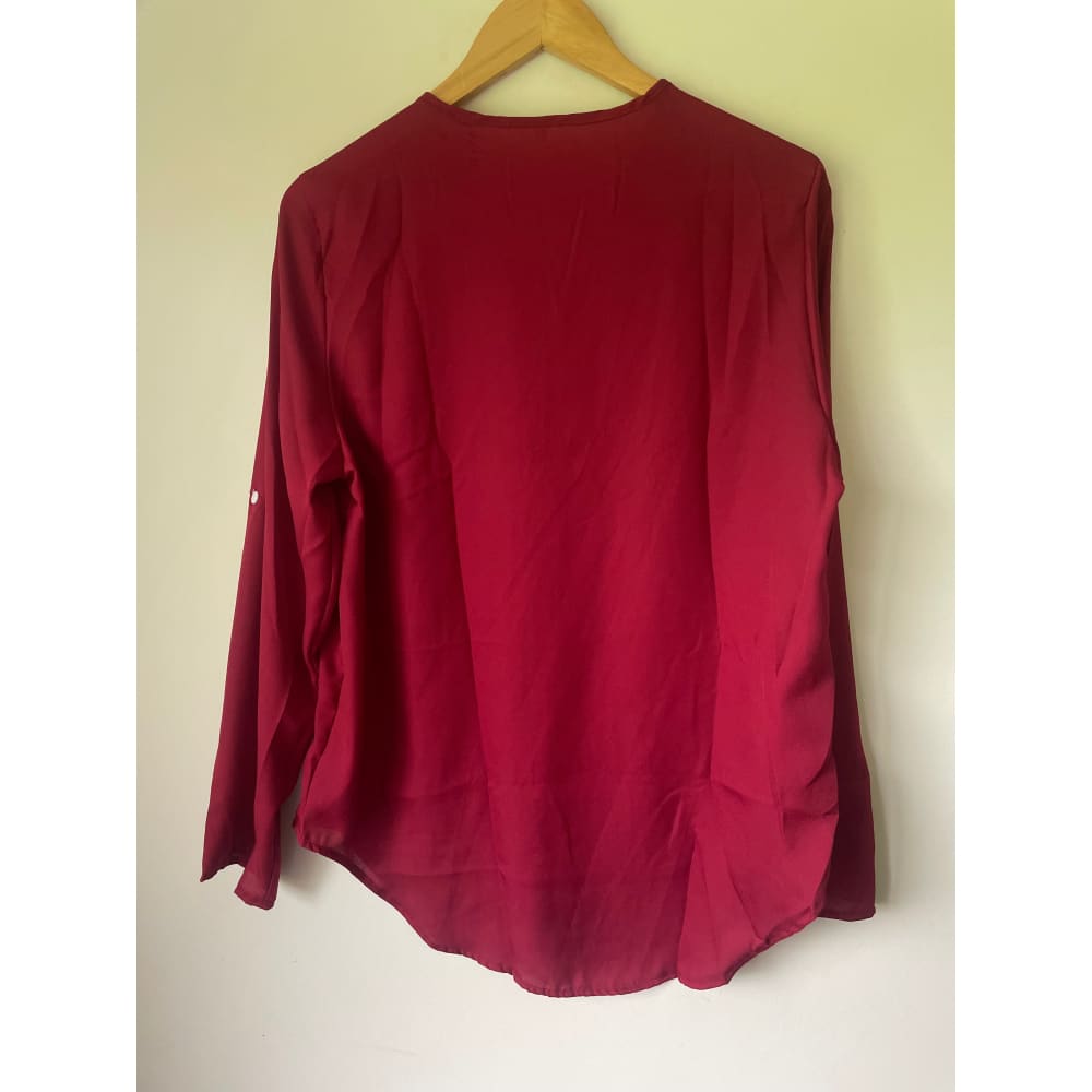 2xl zip front blouse with roll-up sleeves – classic red vibrant red & elegant mauve - blouses blouse - clothing &
