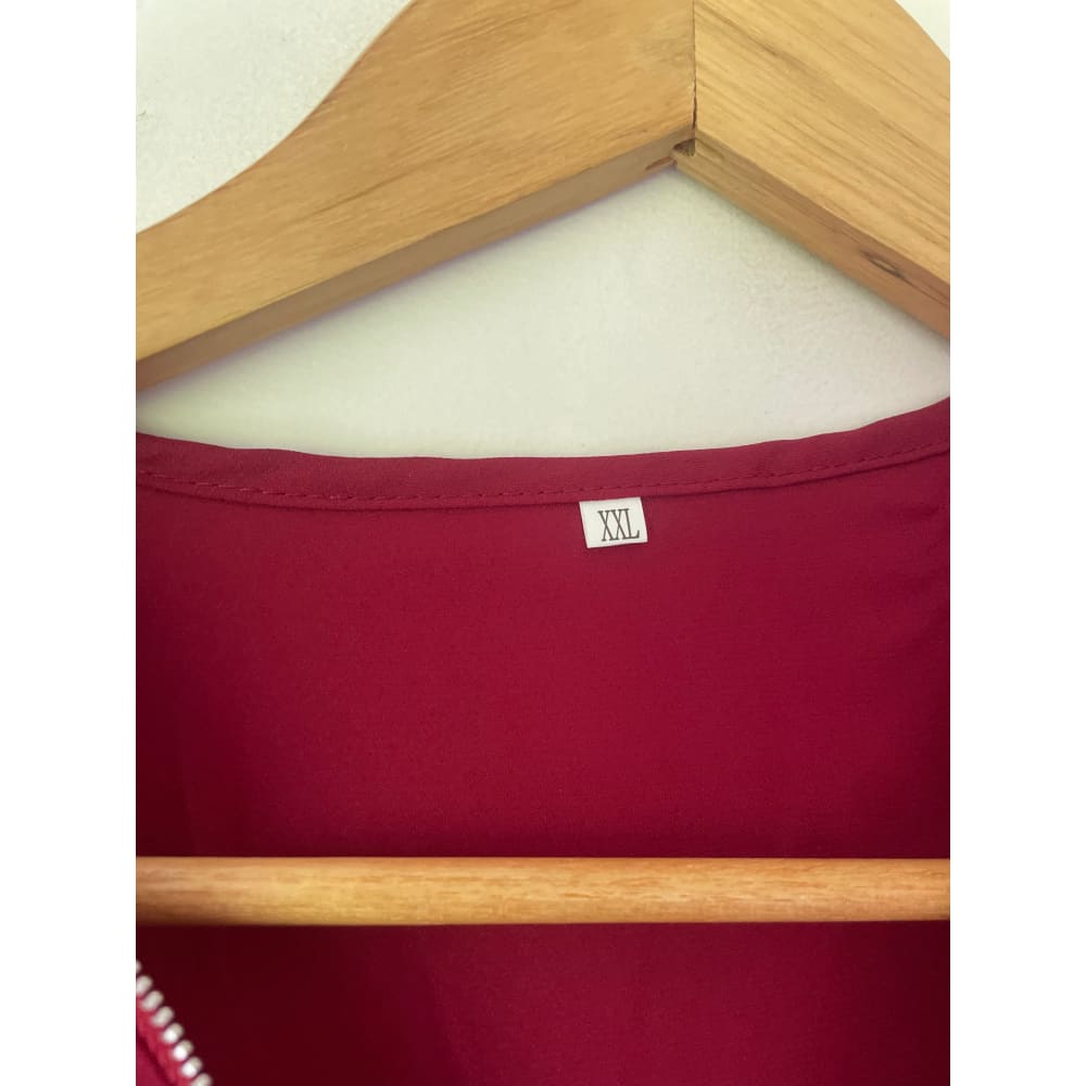 2xl zip front blouse with roll-up sleeves – classic red vibrant red & elegant mauve - blouses blouse - clothing &