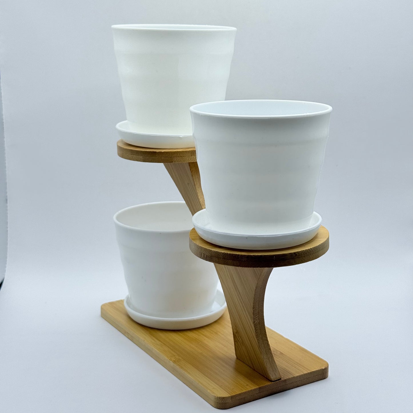 3-Tier Bamboo Plant Stand with White Pots