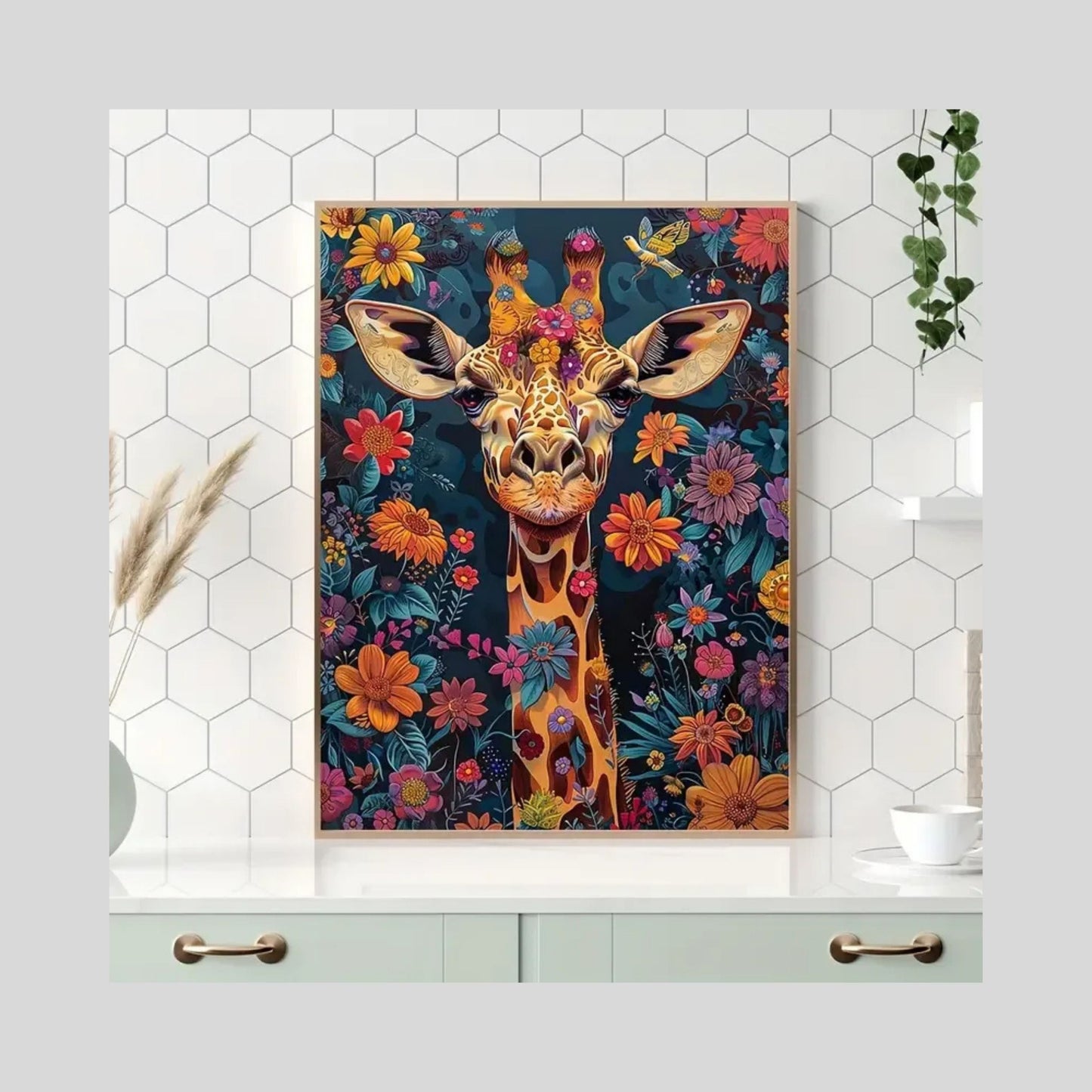 30x40cm Floral Giraffe Diamond Art Kit - Brand New DIY Craft Project