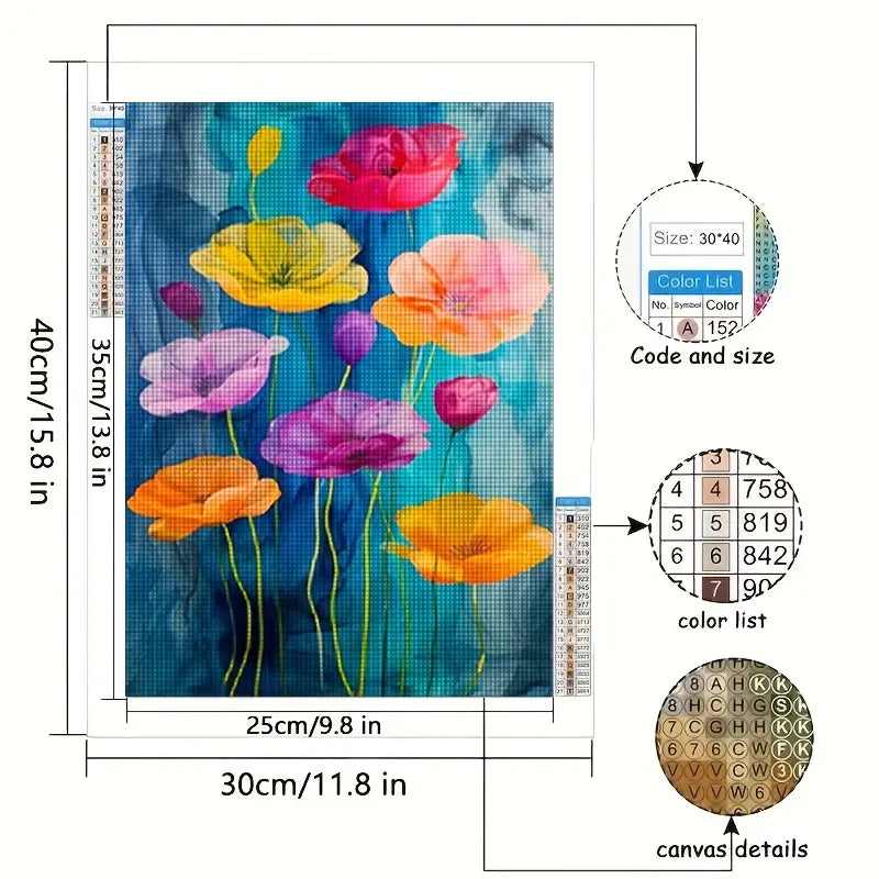 30×40 cm vibrant poppy diamond art kit – full drill - mosaic kits from google - what’s new crafts