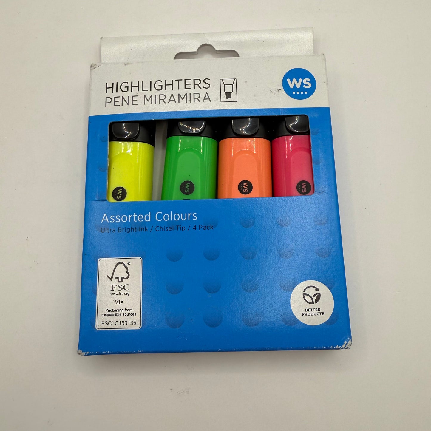 4-pack ws assorted highlighters - ultra bright ink chisel tip - highlighters stationery