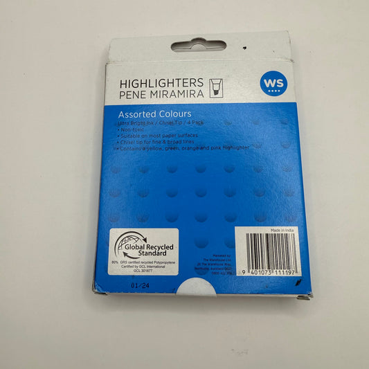 4-pack ws assorted highlighters - ultra bright ink chisel tip - highlighters stationery