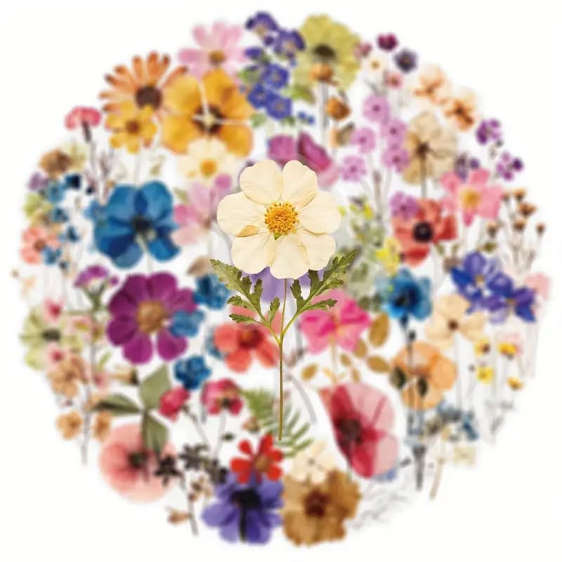 50pc transparent flower decals – botanical stickers set - decorative stickers crafts