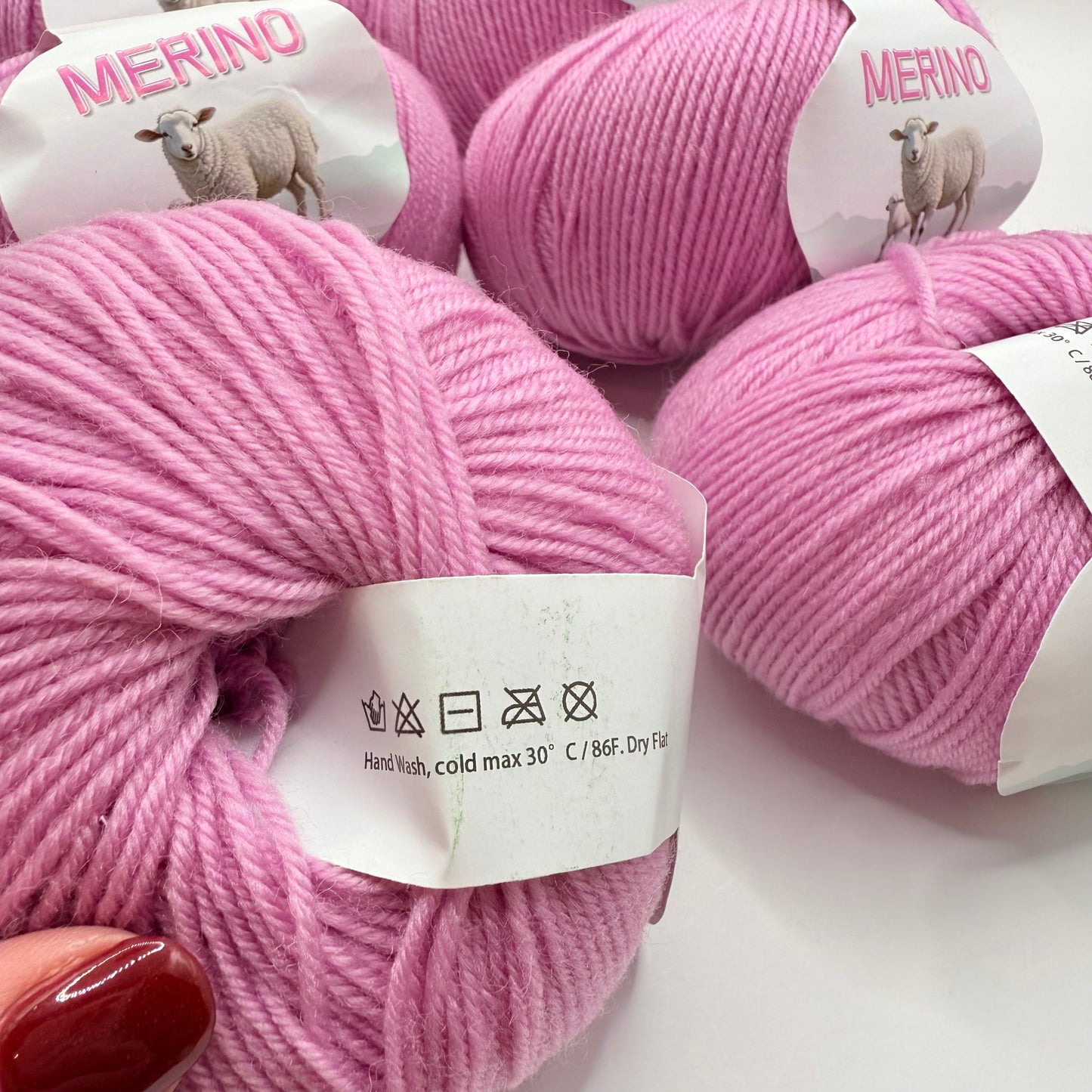 6x Skeins Pink Merino Wool Yarn