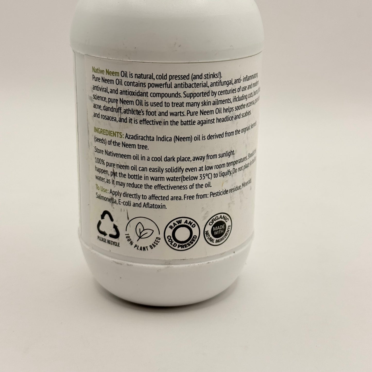 Native neem organic pure neem oil 100ml - body oil health and wellness