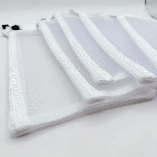 A6 Mesh Zipper Pouches - White (5 Pack)