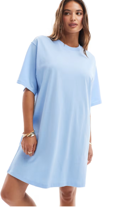 Asos design size 10 oversized mini t-shirt dress in baby blue - dresses top women’s apparel