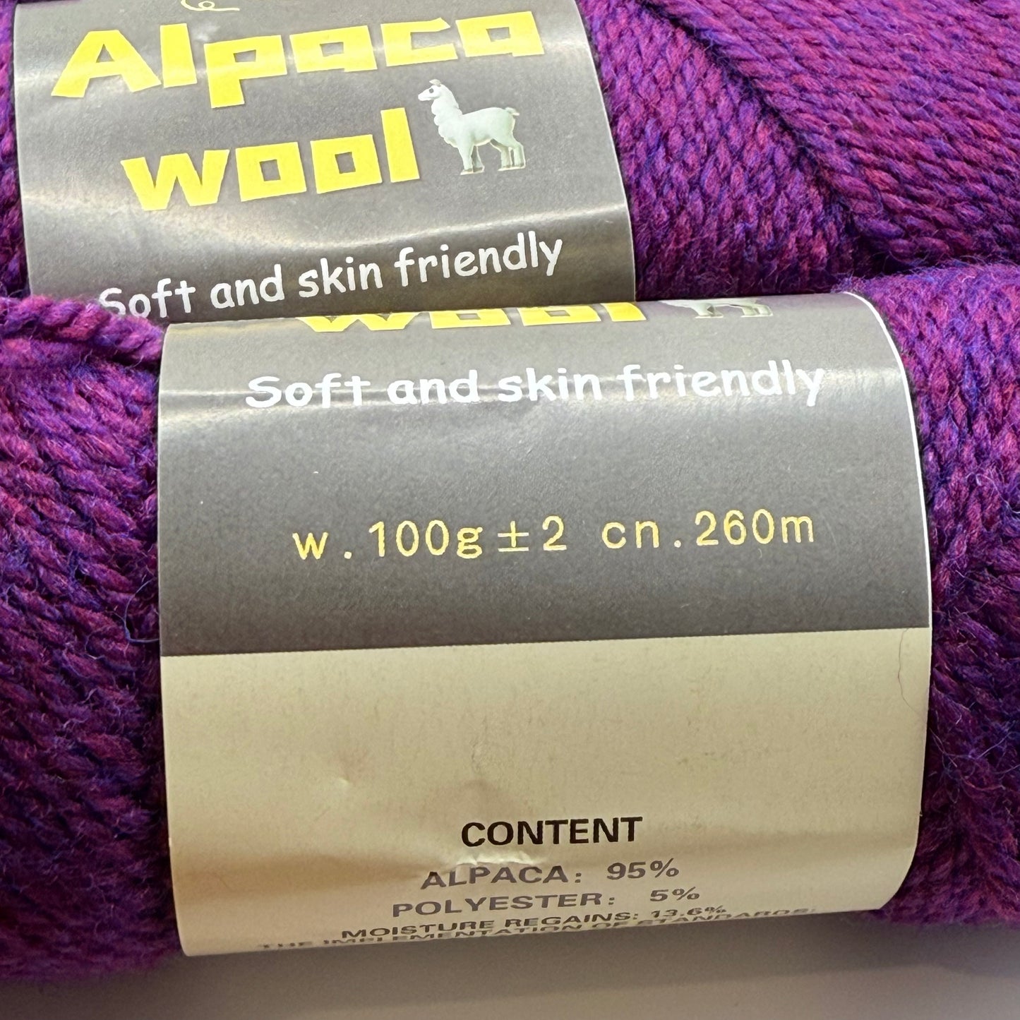 Alpaca Wool Yarn - Purple (5 pcs, 100g each)