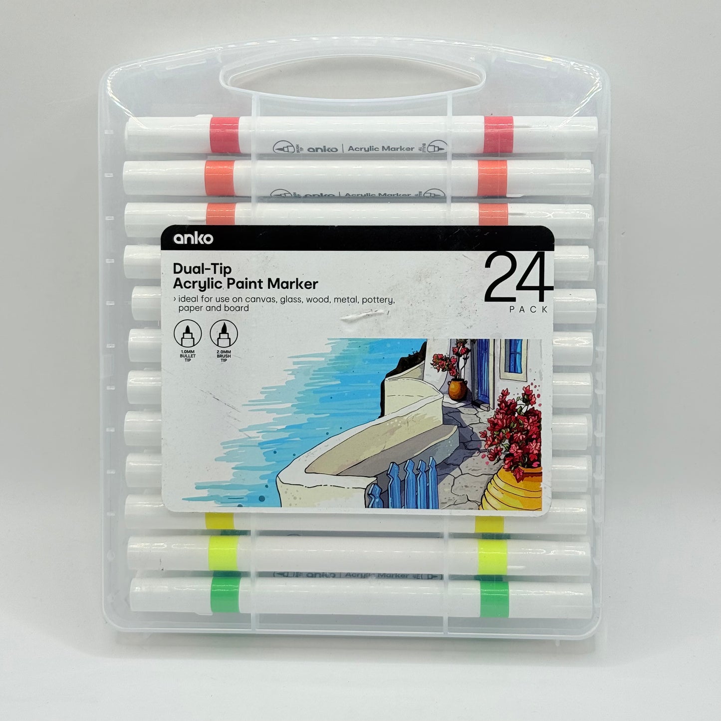 Anko 24-Pack Dual-Tip Acrylic Paint Markers – Bullet & Chisel Tips
