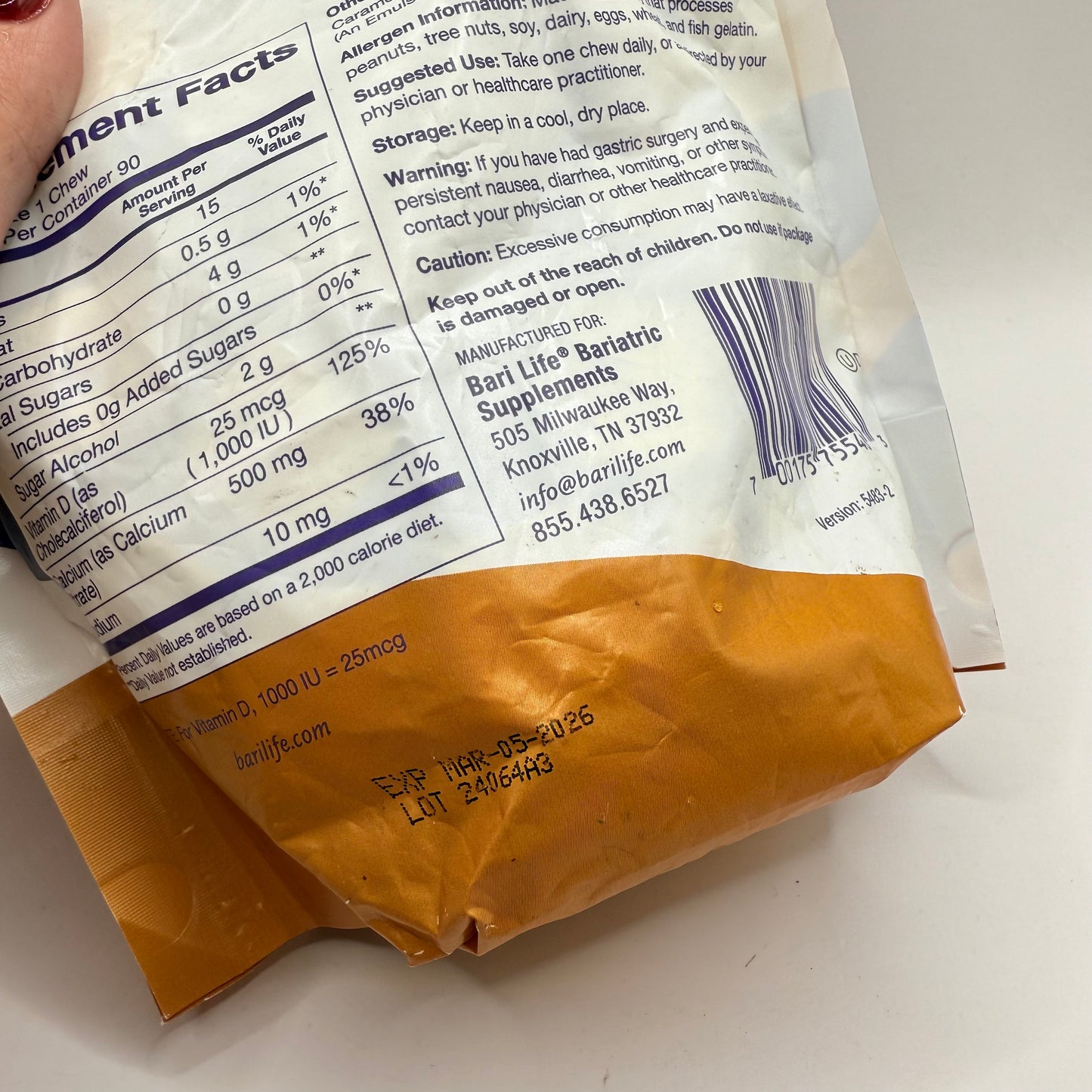 Bari Bursts Butter Toffee Calcium Chews 90 Bites