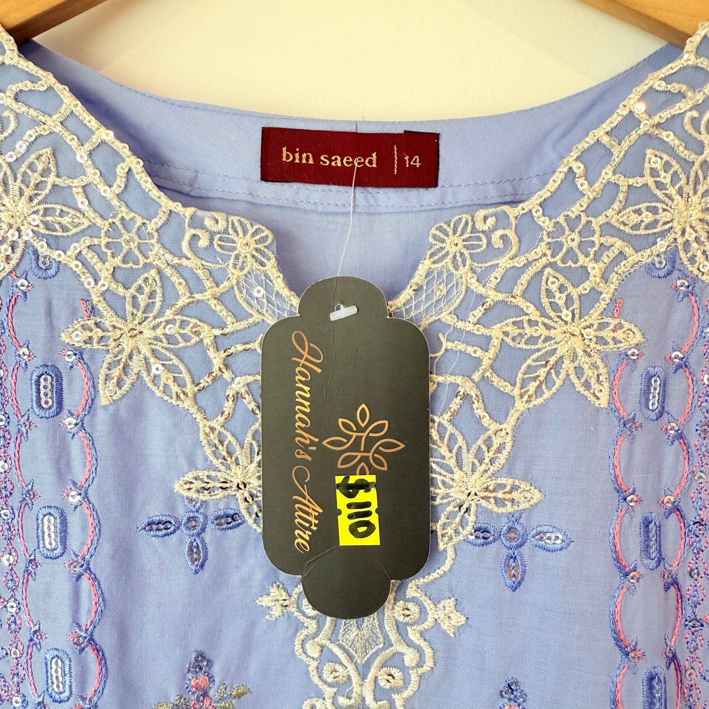 Bin saeed size 14 luxury cutwork salwar suit - blue - traditional & ceremonial clothing top women’s apparel