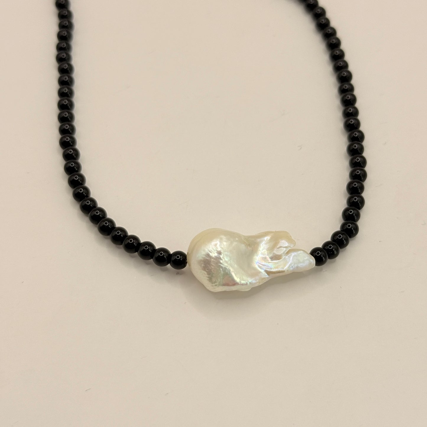 Black Beaded Necklace with Baroque Pearl Pendant