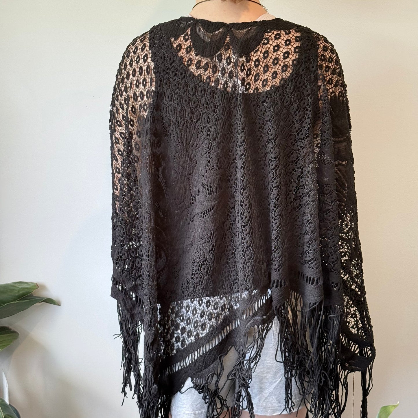 Black Lace Fringe Boho Poncho