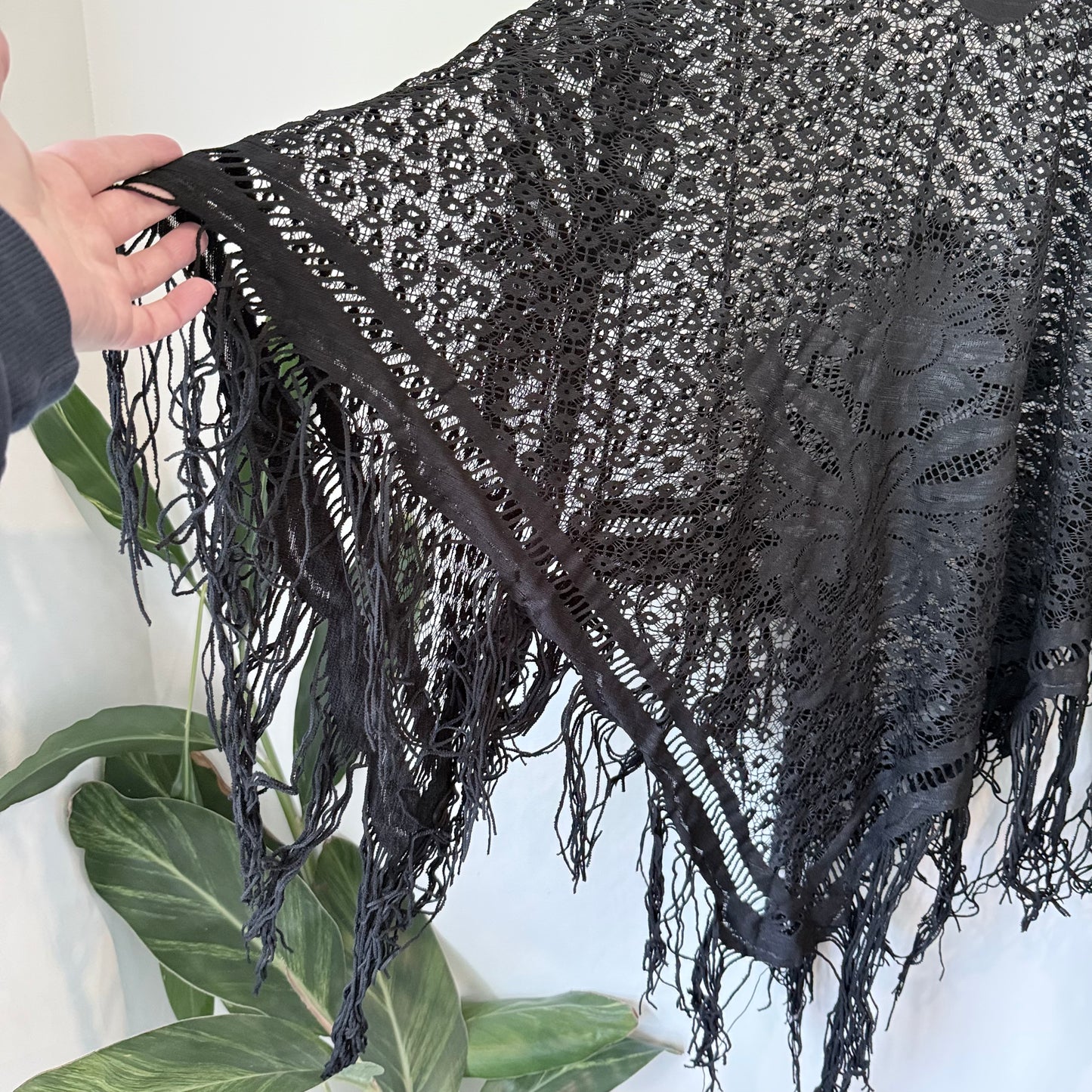 Black Lace Fringe Boho Poncho
