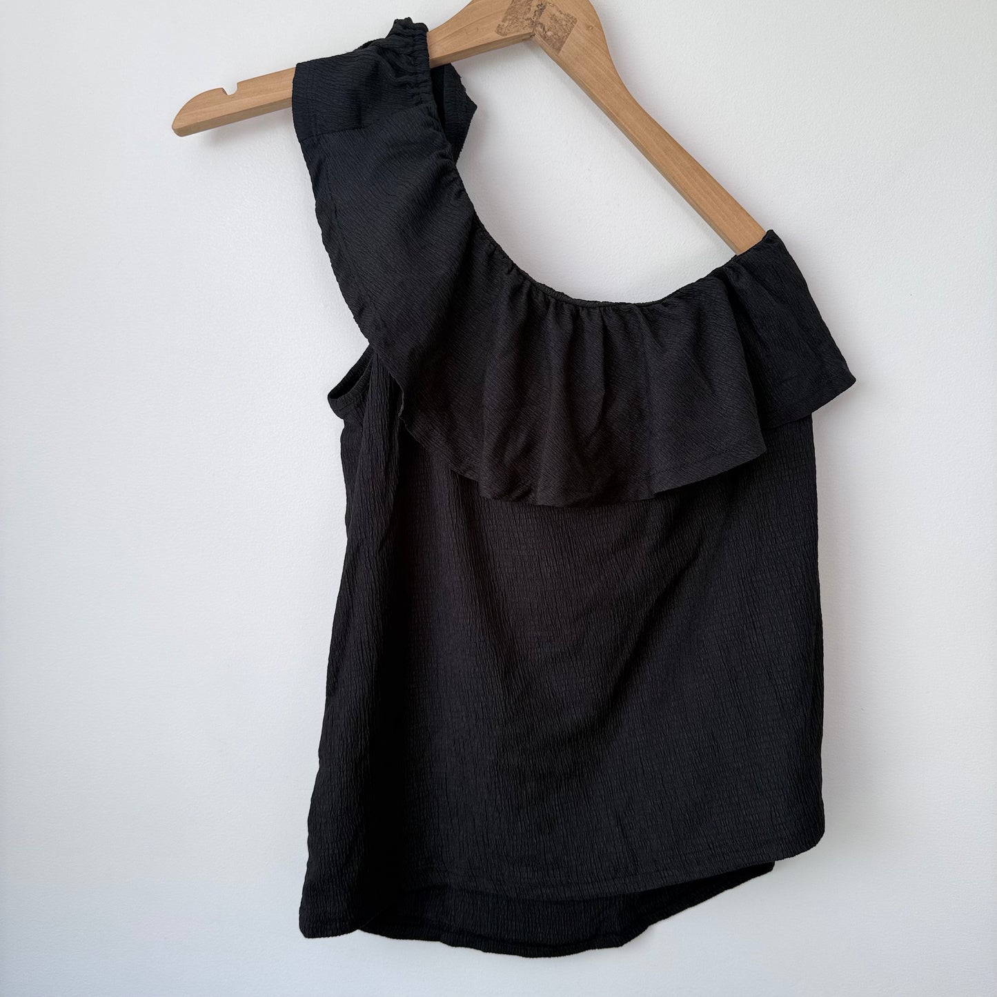 Black One-Shoulder Ruffle Top - Size M