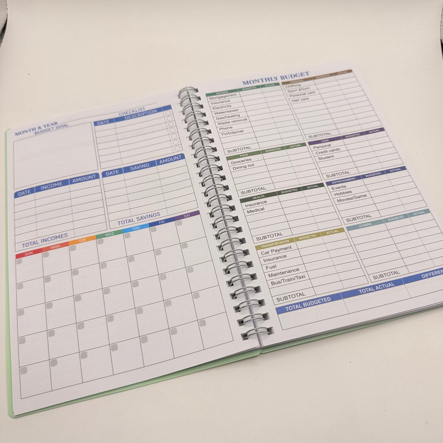 Budget Planner & Expense Tracker Notebook - Mint Green