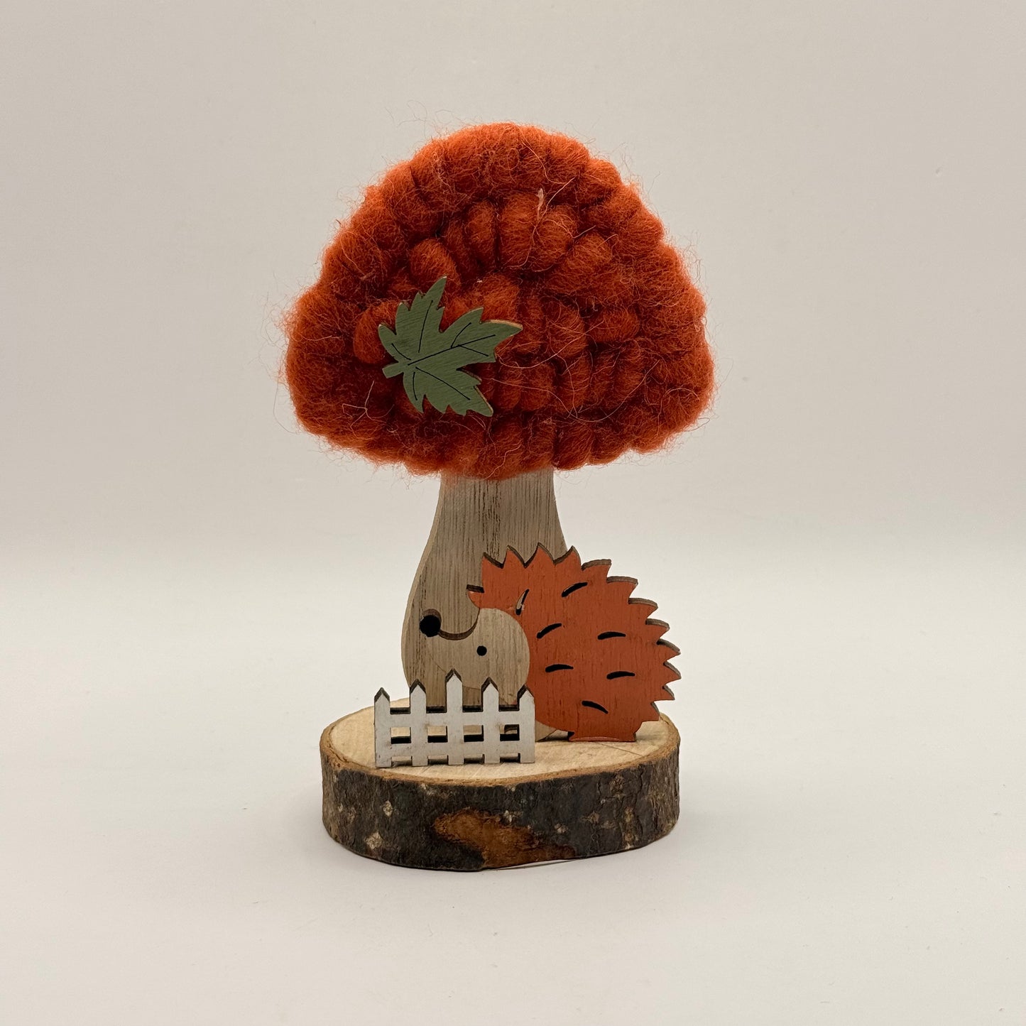 Charming Wooden & Wool Autumn Theme Hedgehog Figurine