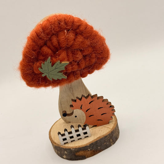 Charming Wooden & Wool Autumn Theme Hedgehog Figurine