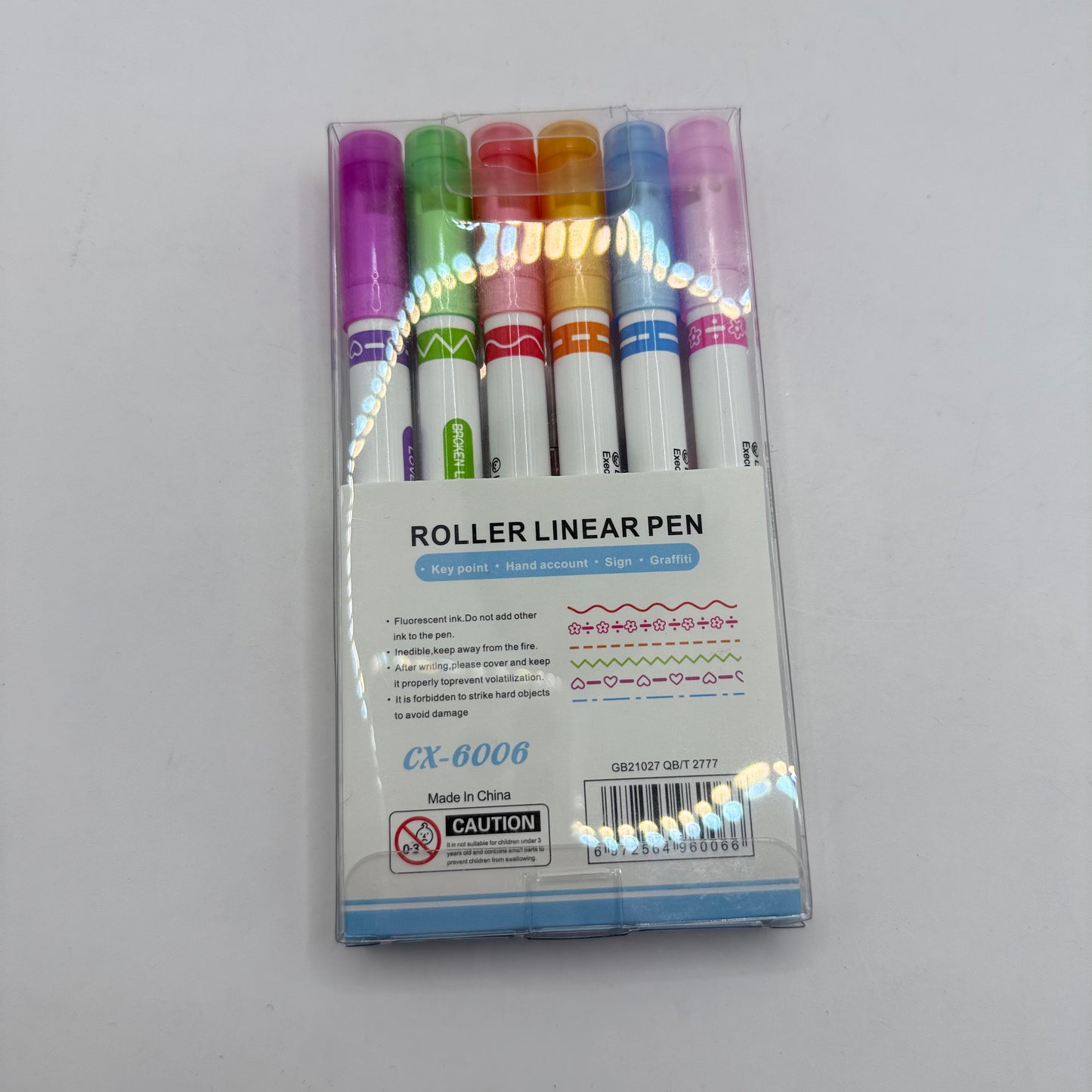 Roller Linear Pattern Pens - 6 Colour Set