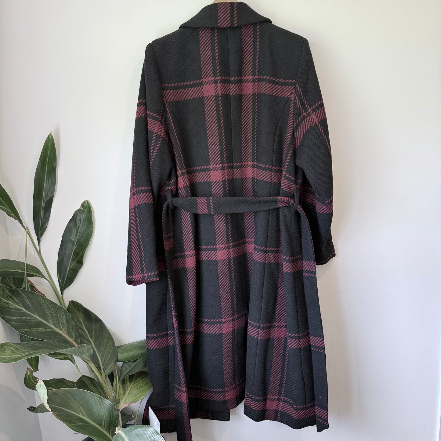 City Chic Checkmate Coat Ruby/Black Tie-Waist Size M