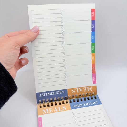 Coil Bound Meal Planner & Grocery List Pad - DailyWeekly Organizer