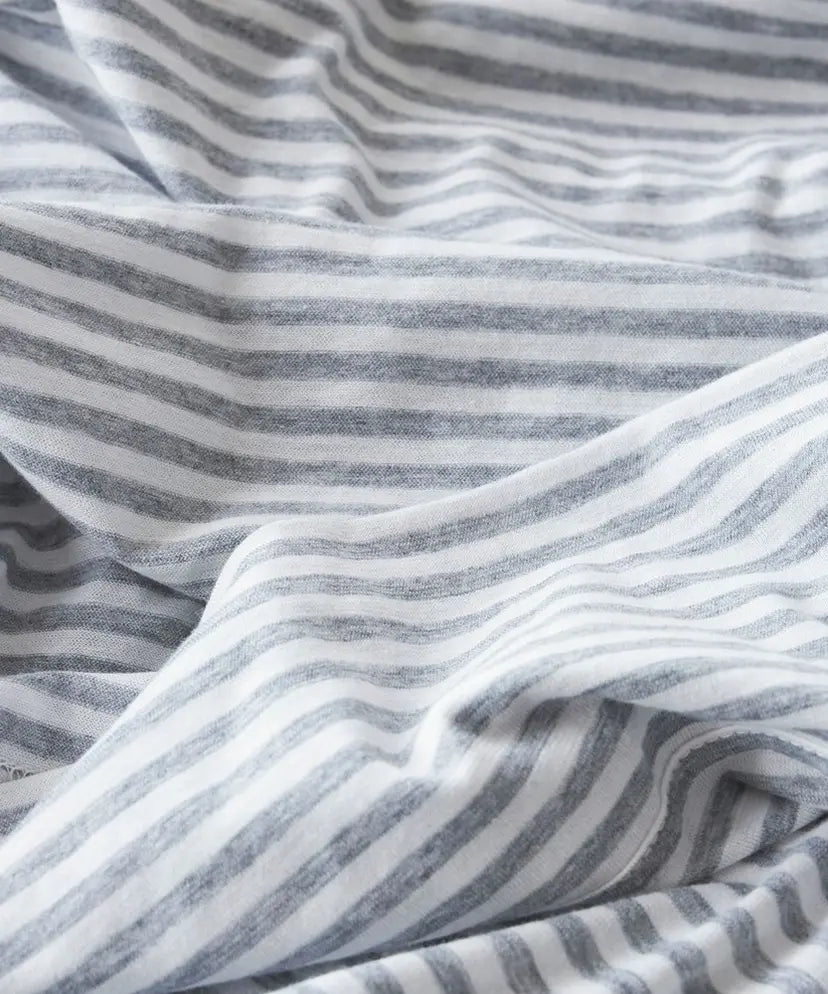 George Street Linen Cotton Jersey King Single Fitted Sheet - Grey Stripe