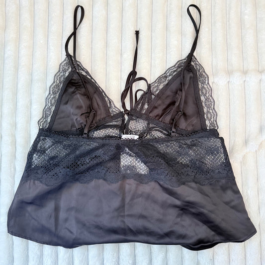 Cotton On Satin & Lace Tie-Front Camisole Black - Size 10