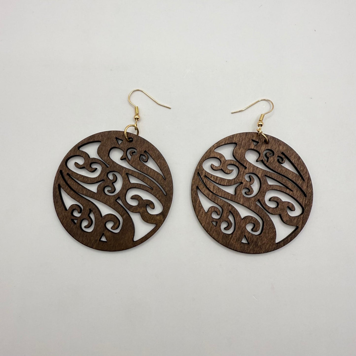 Wooden Koru Design Earrings - Brand New - Lightweight - Māori Inspired