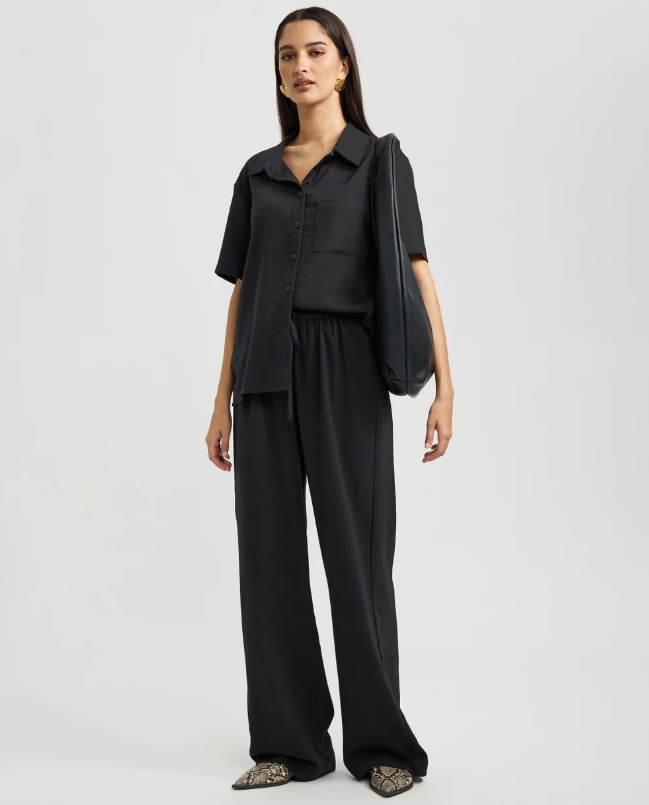 Dazie summer plans linen blend wide leg pants - black - size 12 - trousers bottom women’s apparel