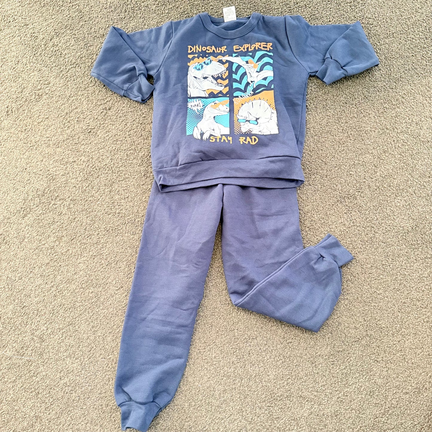 Mofessoni dinosaur explorer kids’ blue sweatshirt & jogger set – ’stay rad’ graphic size 6 - outfit sets children’s