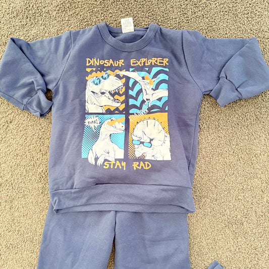 Mofessoni dinosaur explorer kids’ blue sweatshirt & jogger set – ’stay rad’ graphic size 6 - outfit sets children’s