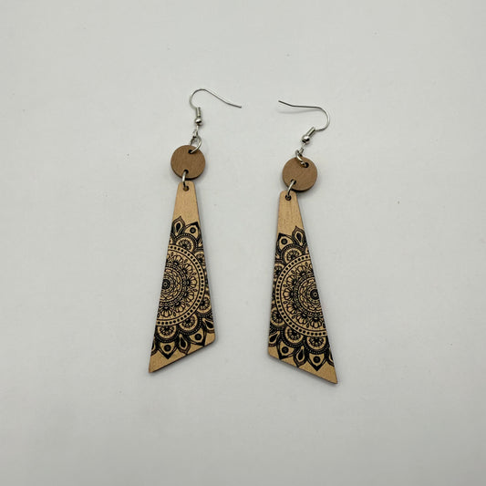 Engraved Mandala Wooden Earrings