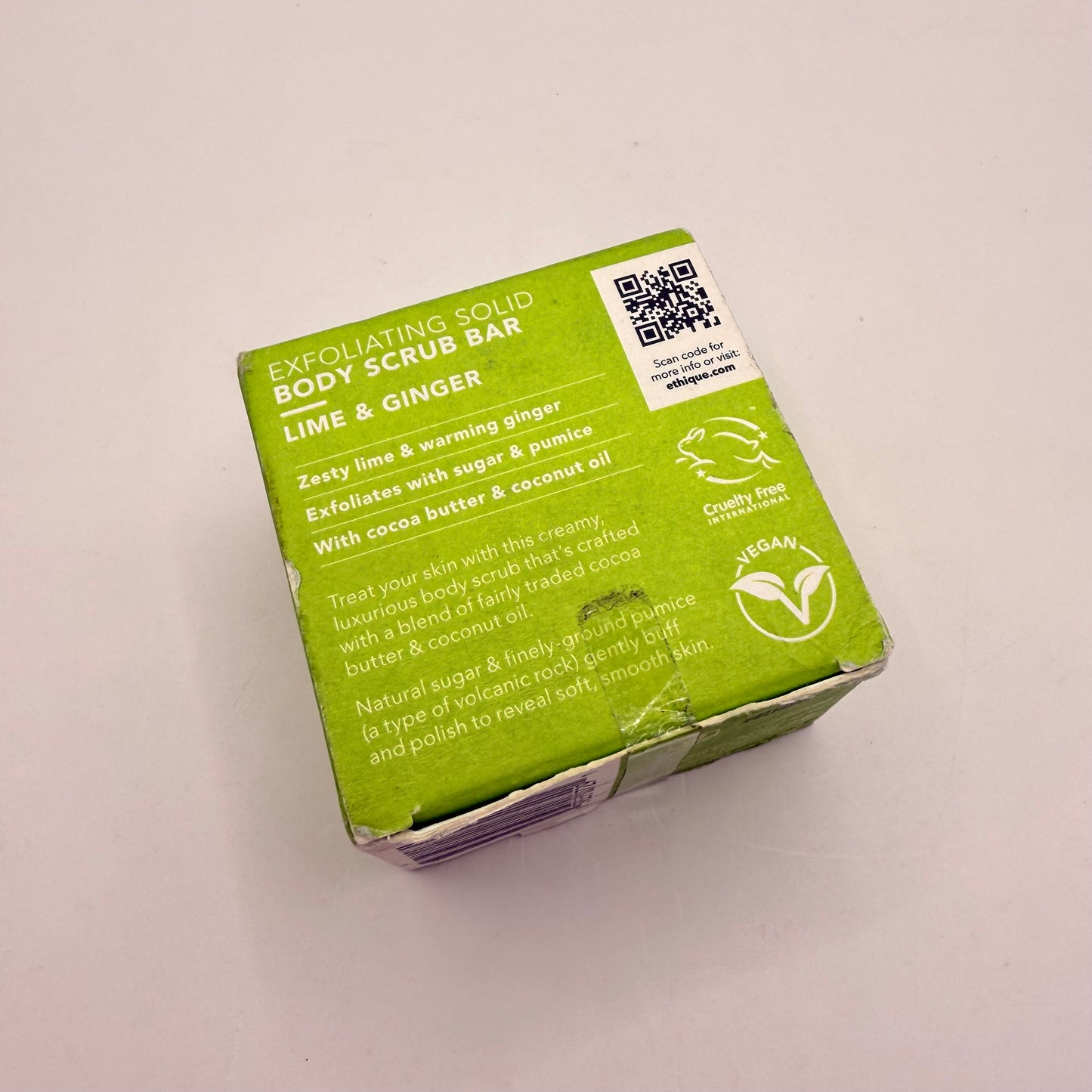 Ethique lime & ginger exfoliating solid body scrub bar 110g - bath additives original photo - what’s new health