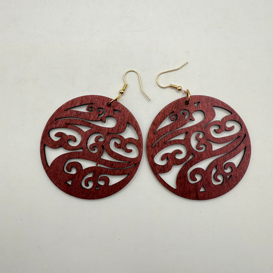 Wooden Koru Design Earrings - Brand New - Lightweight - Māori Inspired