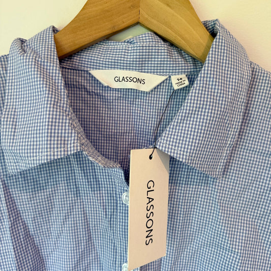 GLASSONS Gingham Button-Down Shirt - Blue/White - Size 14