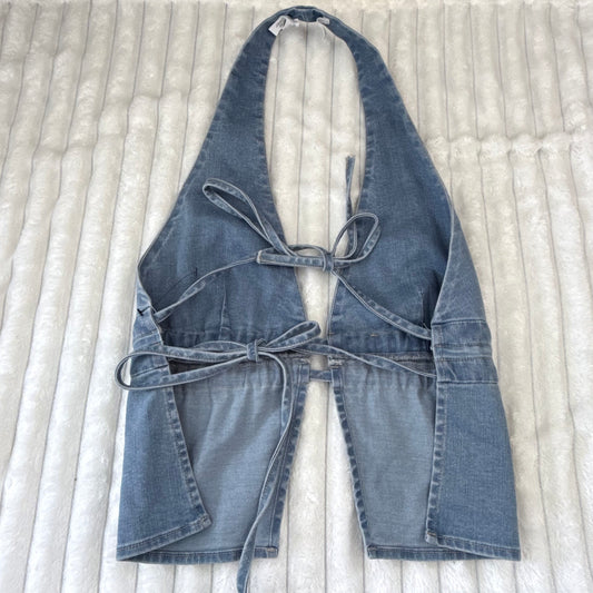 Glassons Denim Halter Neck Tie-Back Top Blue - Size 10