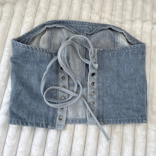 Glassons Patchwork Denim Lace-Up Corset Top Blue - Size 10
