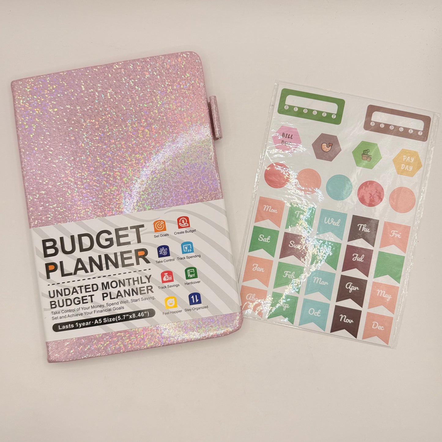 Glittery pink budget planner - planners original photo - what’s new stationery