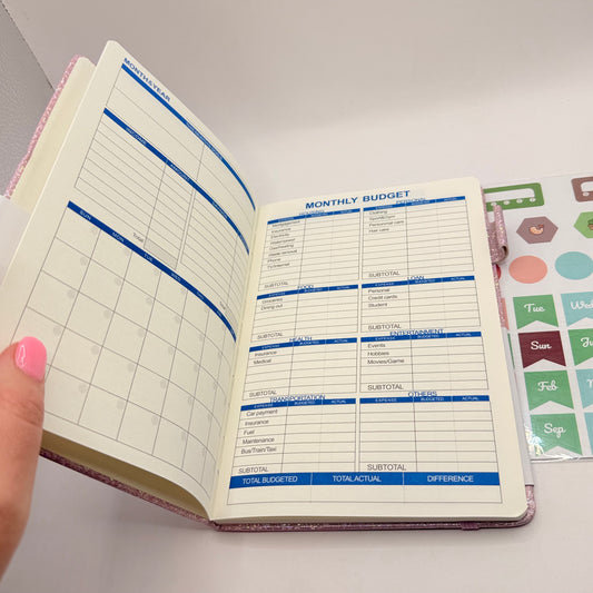 Glittery pink budget planner - planners original photo - what’s new stationery