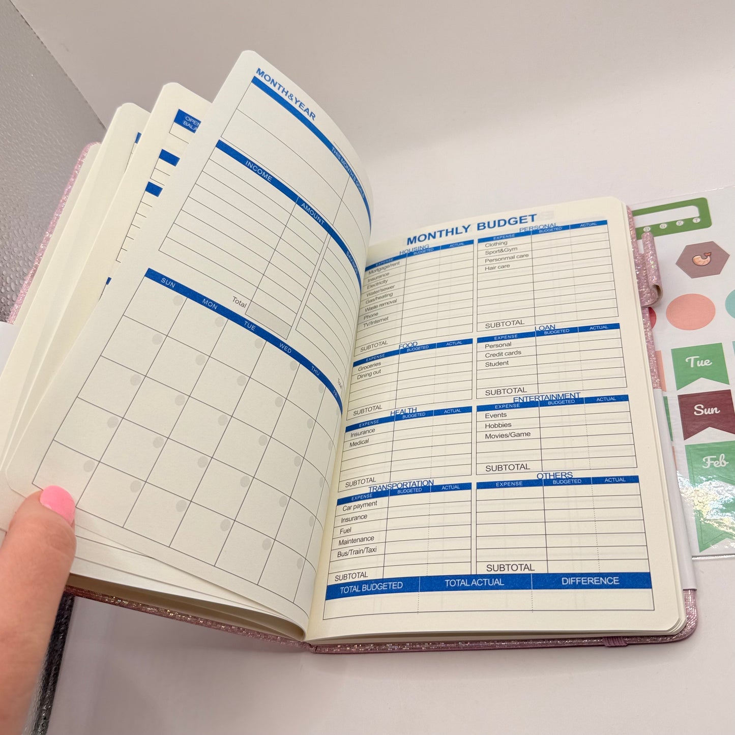 Glittery pink budget planner - planners original photo - what’s new stationery