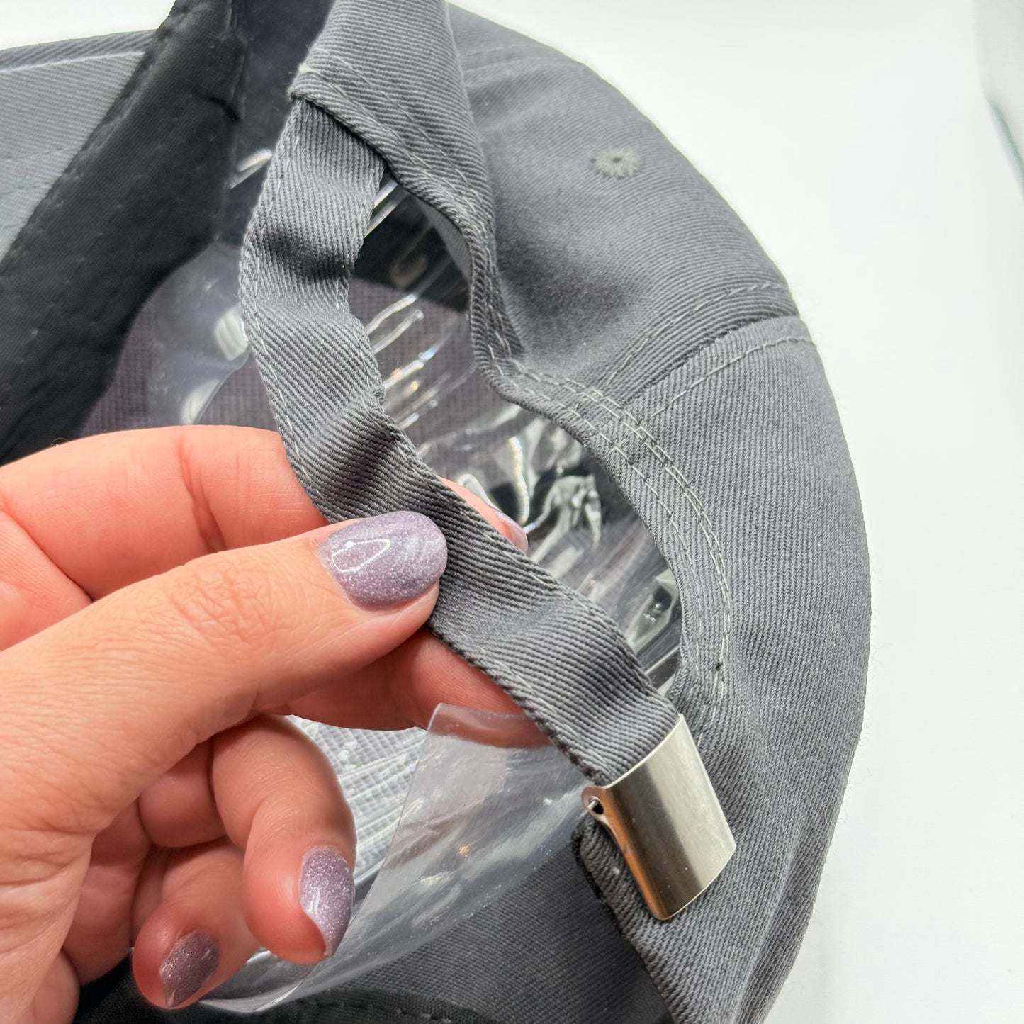 Grey Baseball Cap with Pink Bow Embroidery