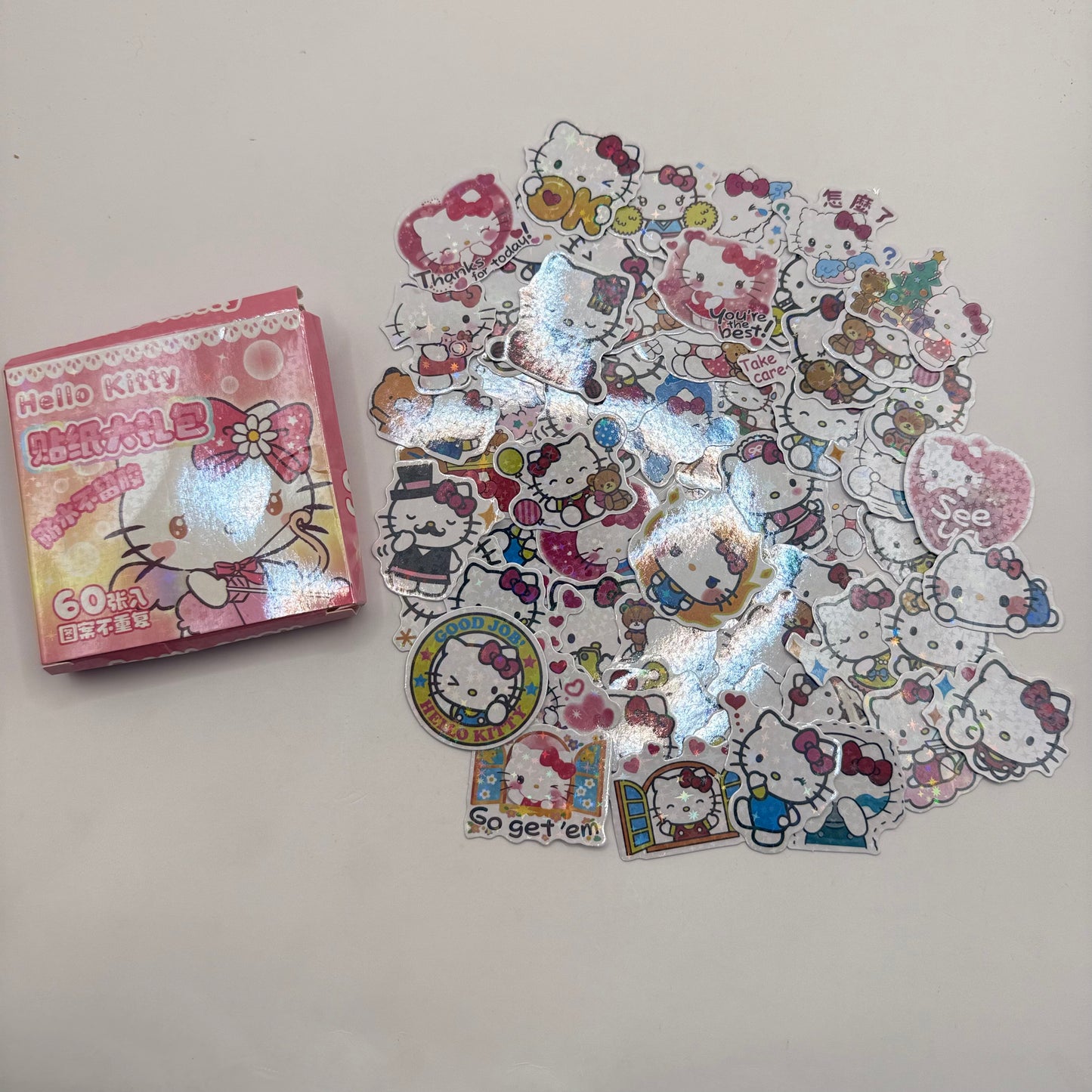 Hello kitty sparkle decal pack – 60-piece holographic sticker set - decorative stickers original photo - what’s new