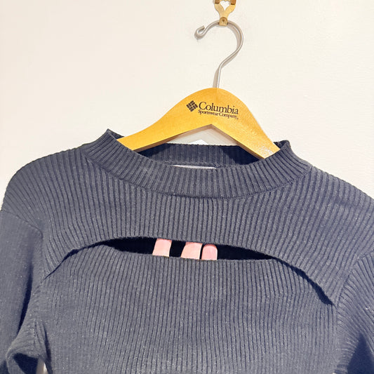 Mirrou Size S Black Ribbed Long-Sleeve Cut-Out Top